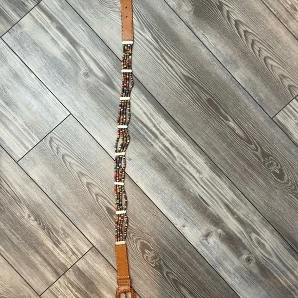 Leather & Colored Bone Bead Belt Made in India Fits 35” Waist | Handmade